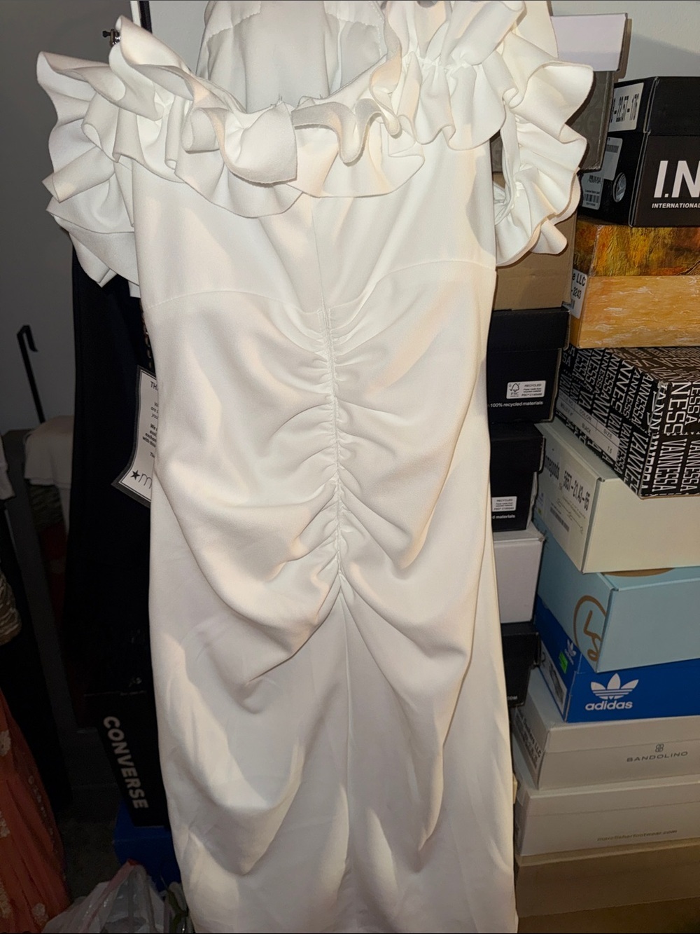 Xscape White Ruffle-Trim I Midi Dress - Picture 5 of 8